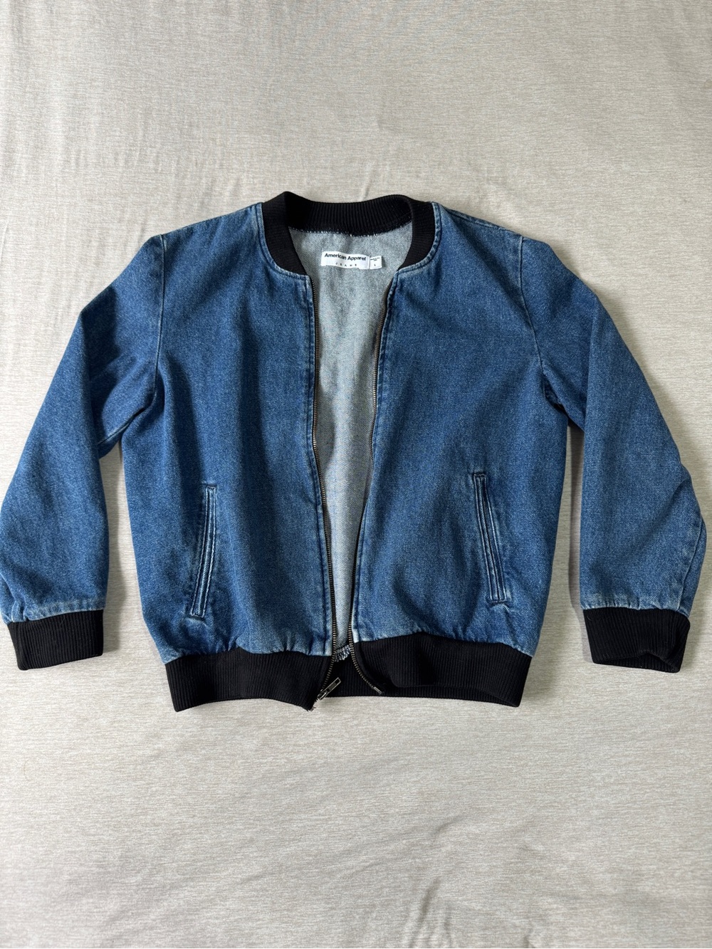 American Apparel Made in USA Denim Bomber Jacket Y2K Dark Wash L